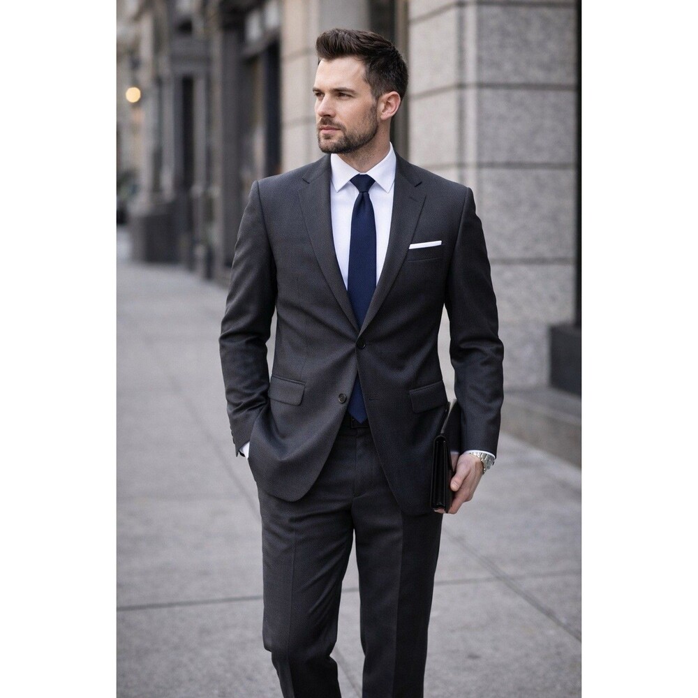 Kenneth Cole New York 100% Wool Suit 50XL Charcoal Business Wedding Formal W40
